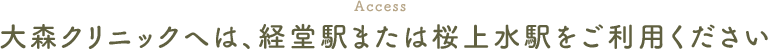 大森クリニックへは、経堂駅または桜上水駅をご利用ください