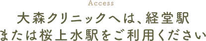 大森クリニックへは、経堂駅または桜上水駅をご利用ください